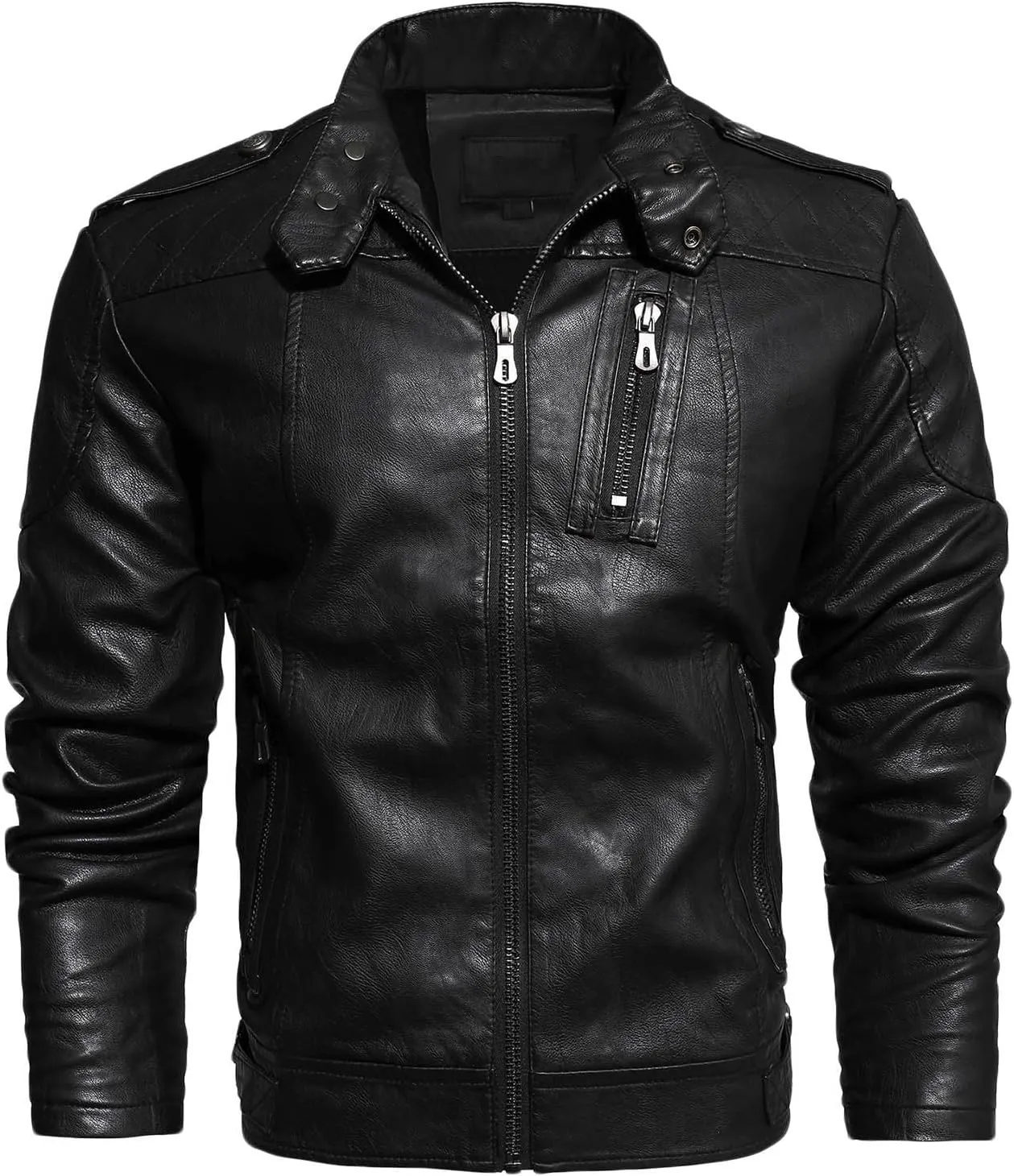Mens Stand Collar Leather Jacket Motorcycle Lightweight Leather Jackets Men Faux Leather Bomber Casual Zipper Outwear