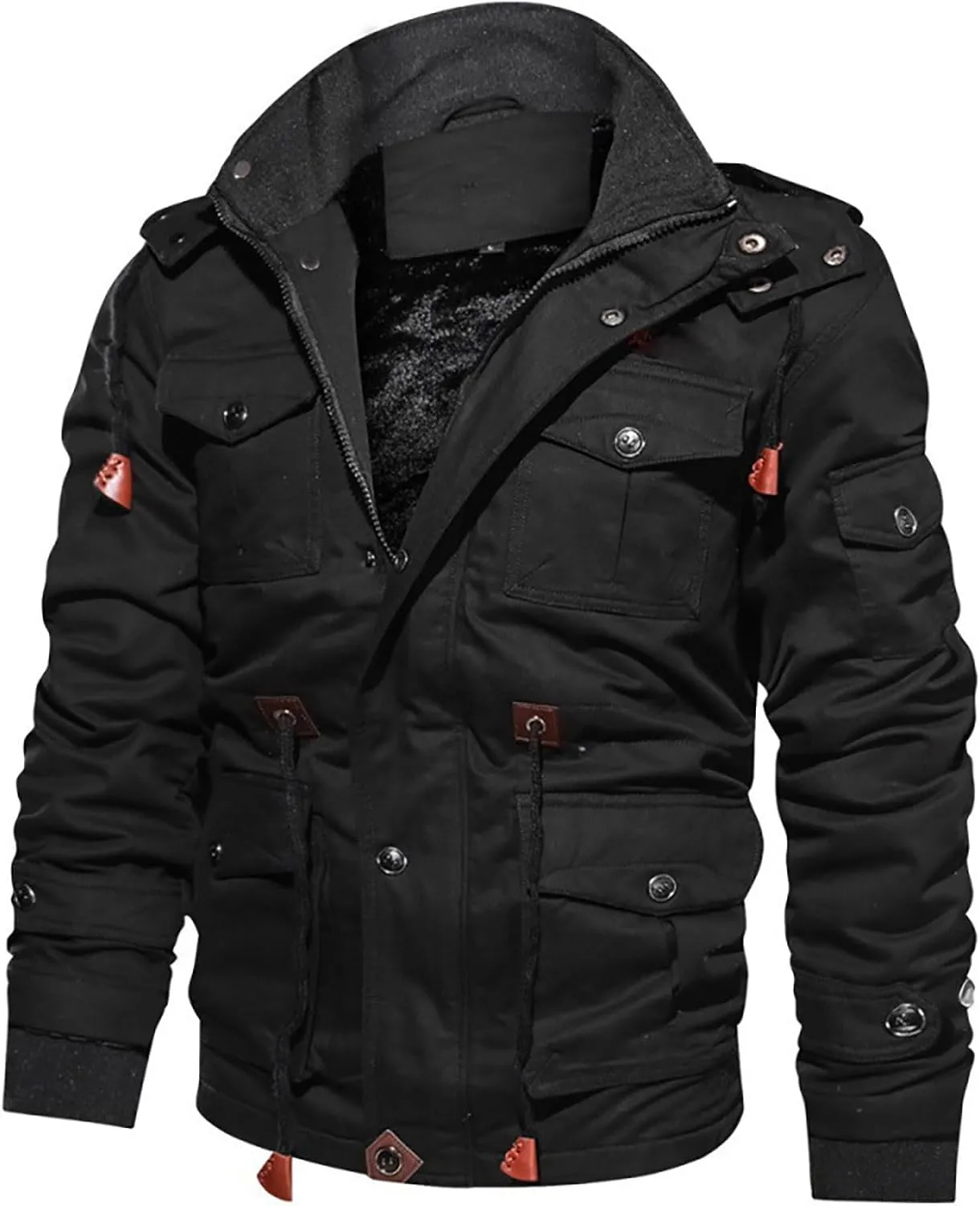 Men's Washed Cotton Hooded Military Jackets Fleece Lined Windbreaker Hooded Jackets Fall Winter Softshell Hiking Golf Jackets