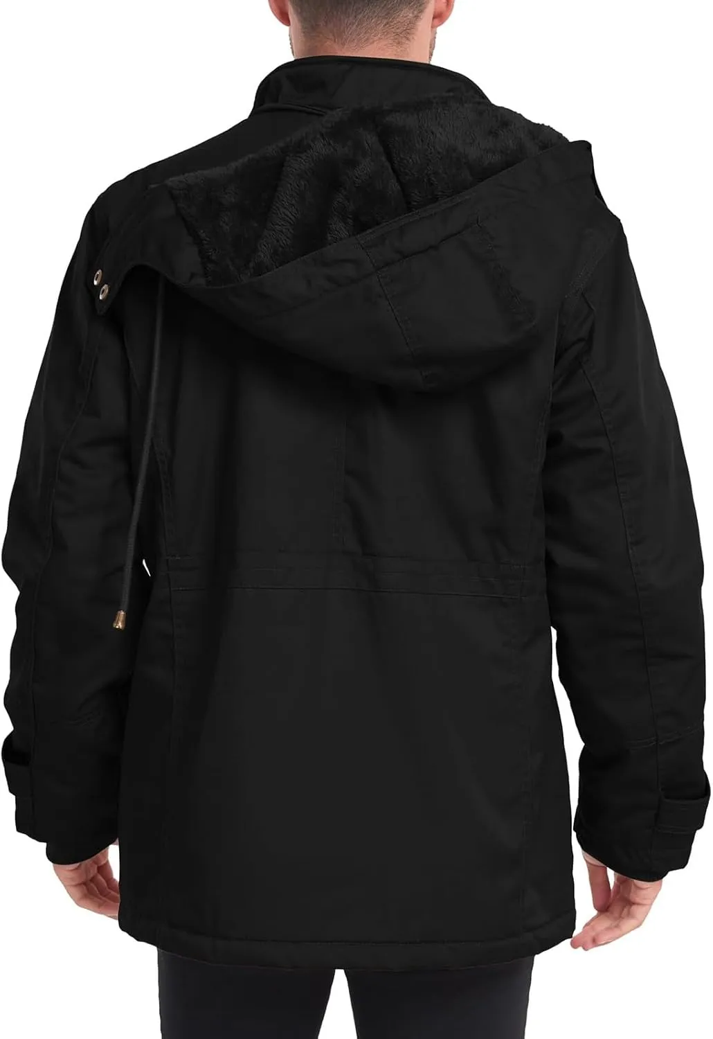 Men's Washed Cotton Hooded Military Jackets Fleece Lined Windbreaker Hooded Jackets Fall Winter Softshell Hiking Golf Jackets
