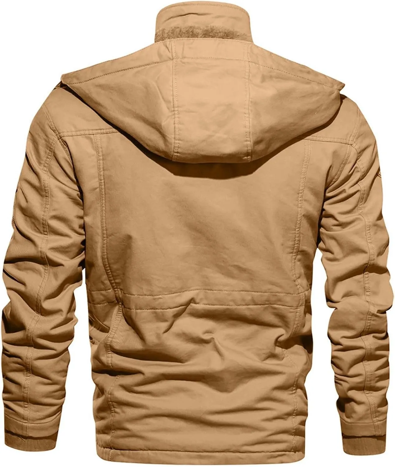Men's Washed Cotton Hooded Military Jackets Fleece Lined Windbreaker Hooded Jackets Fall Winter Softshell Hiking Golf Jackets