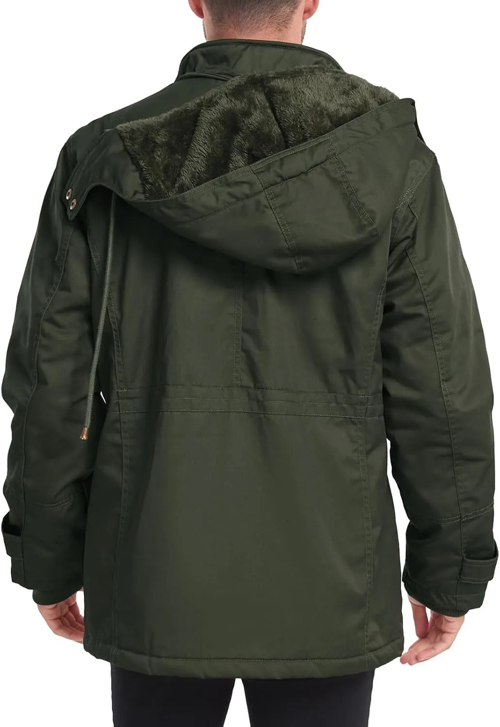 Men's Washed Cotton Hooded Military Jackets Fleece Lined Windbreaker Hooded Jackets Fall Winter Softshell Hiking Golf Jackets