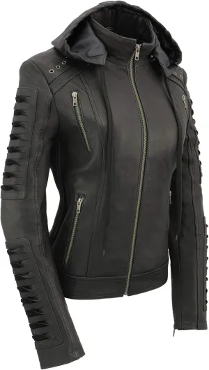 Milwaukee Leather Women's Premium Leather Casual Fashion Jackets with Hoodie SFL