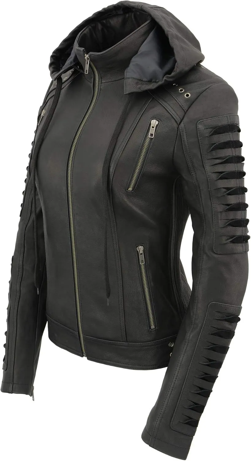 Milwaukee Leather Women's Premium Leather Casual Fashion Jackets with Hoodie SFL