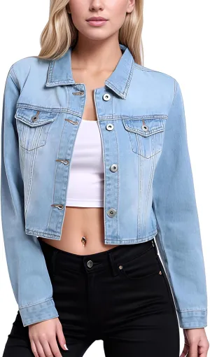 MISS MOLY Women's Cropped Denim Jackets Long Sleeve Classic Trendy Casual Jean Jackets