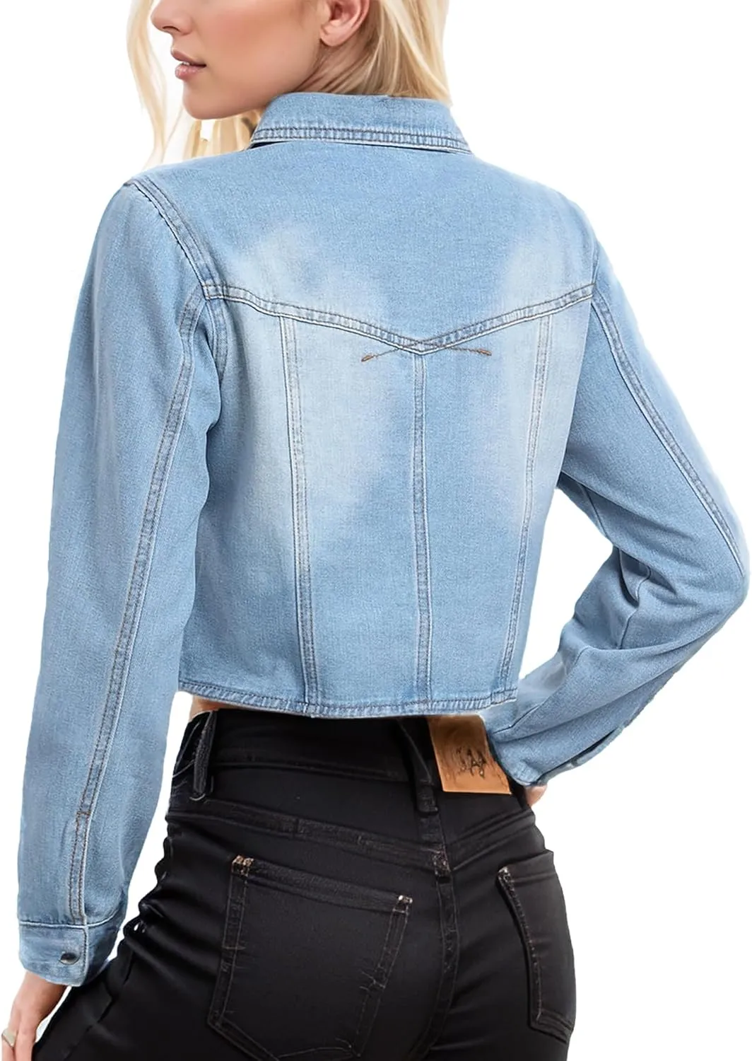 MISS MOLY Women's Cropped Denim Jackets Long Sleeve Classic Trendy Casual Jean Jackets