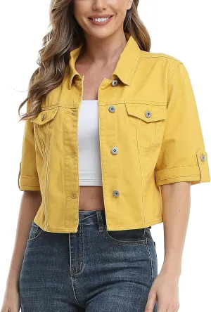 MISS MOLY Women's Cropped Denim Jackets Summer Short Sleeve Classic Casual Jean Jackets