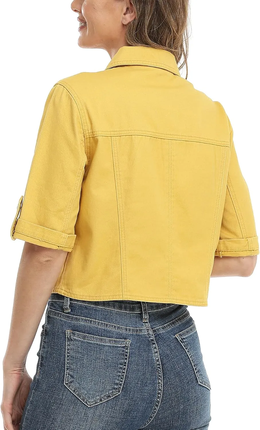 MISS MOLY Women's Cropped Denim Jackets Summer Short Sleeve Classic Casual Jean Jackets