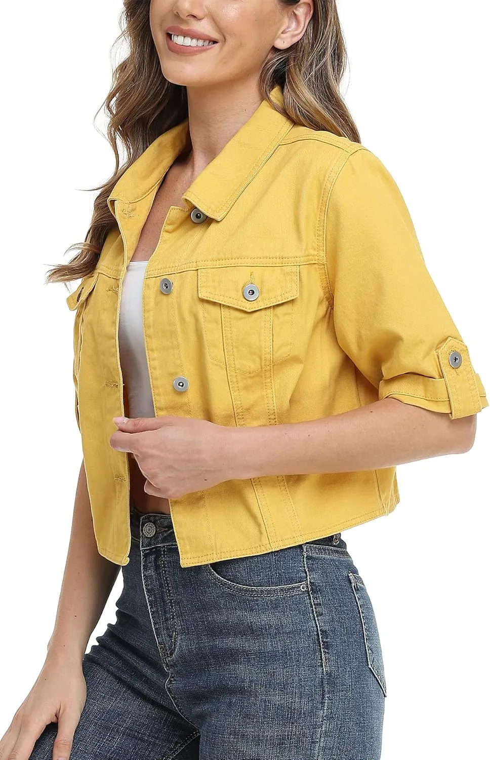 MISS MOLY Women's Cropped Denim Jackets Summer Short Sleeve Classic Casual Jean Jackets