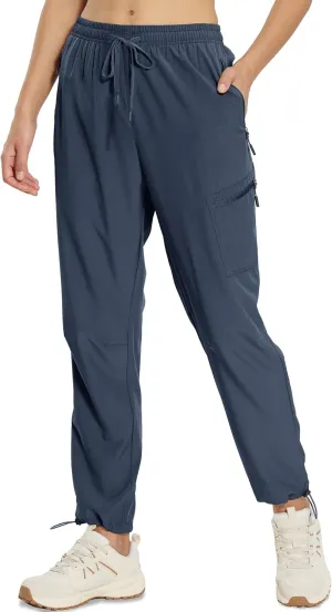 MOURCE Womens Hiking Pants Light Weight Quick Dry Elastic High Waist Cargo Joggers with 4 Zippered Pockets