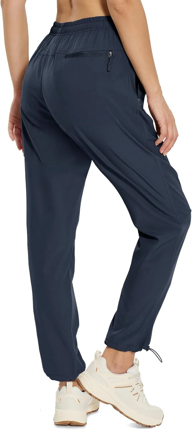 MOURCE Womens Hiking Pants Light Weight Quick Dry Elastic High Waist Cargo Joggers with 4 Zippered Pockets