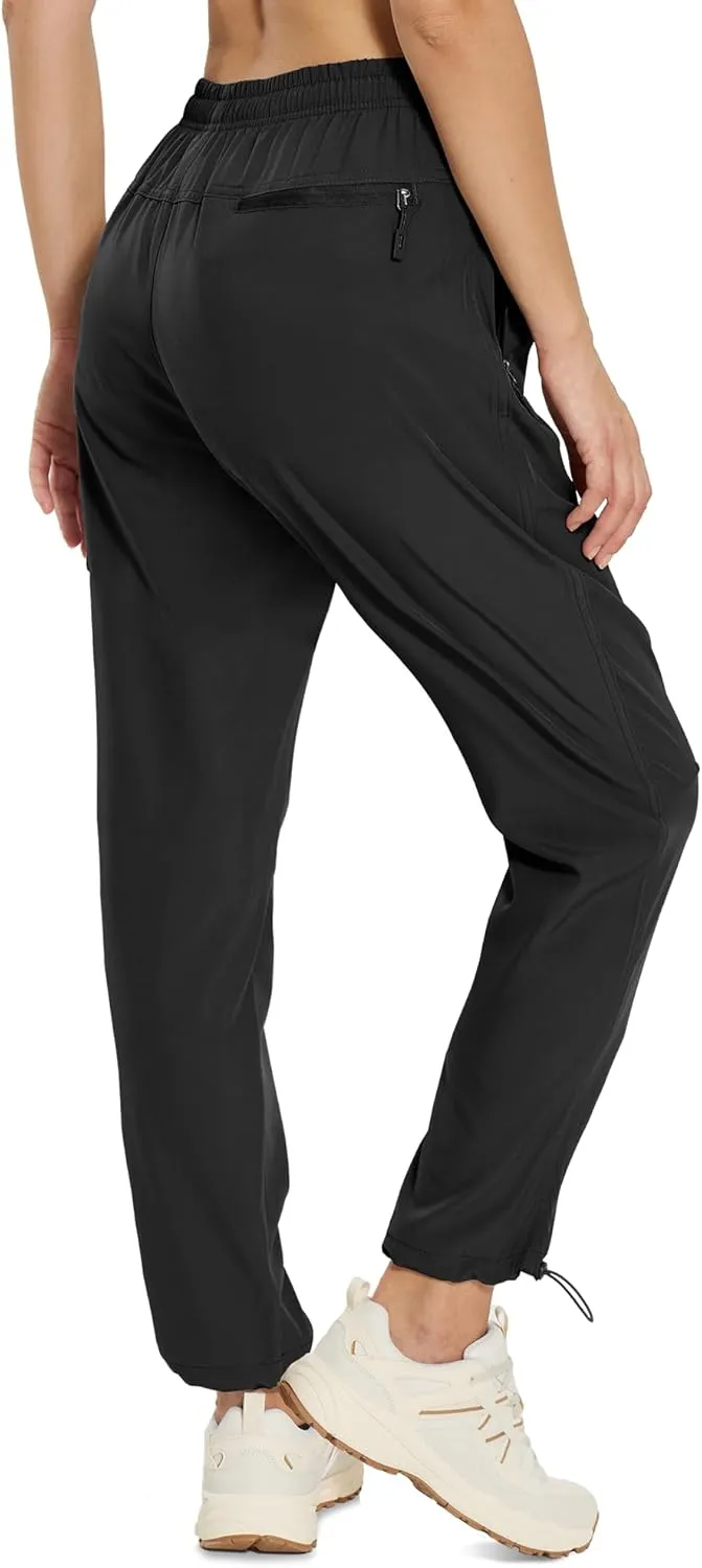 MOURCE Womens Hiking Pants Light Weight Quick Dry Elastic High Waist Cargo Joggers with 4 Zippered Pockets