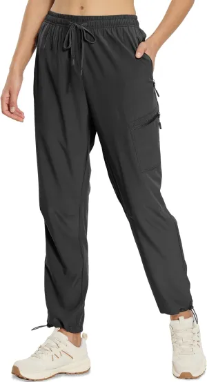 MOURCE Womens Hiking Pants Light Weight Quick Dry Elastic High Waist Cargo Joggers with 4 Zippered Pockets