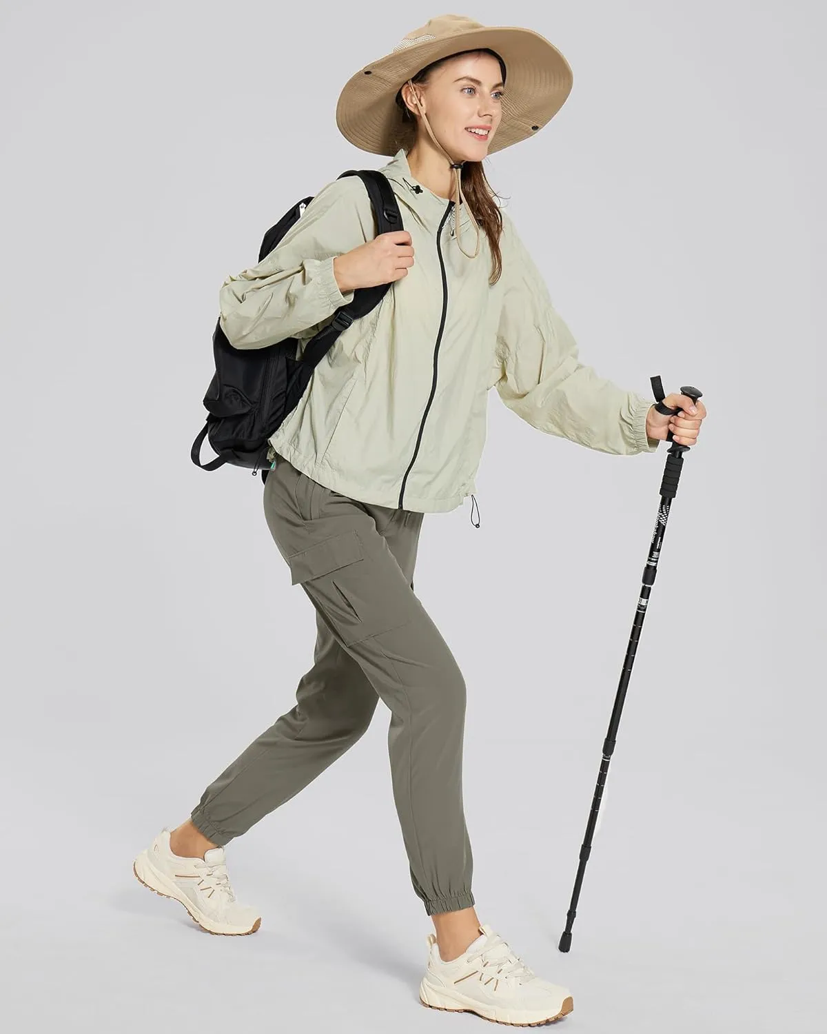 MOURCE Womens Hiking Pants Lightweight Quick Dry Adjustable Cargo Joggers with Zippered Pockets