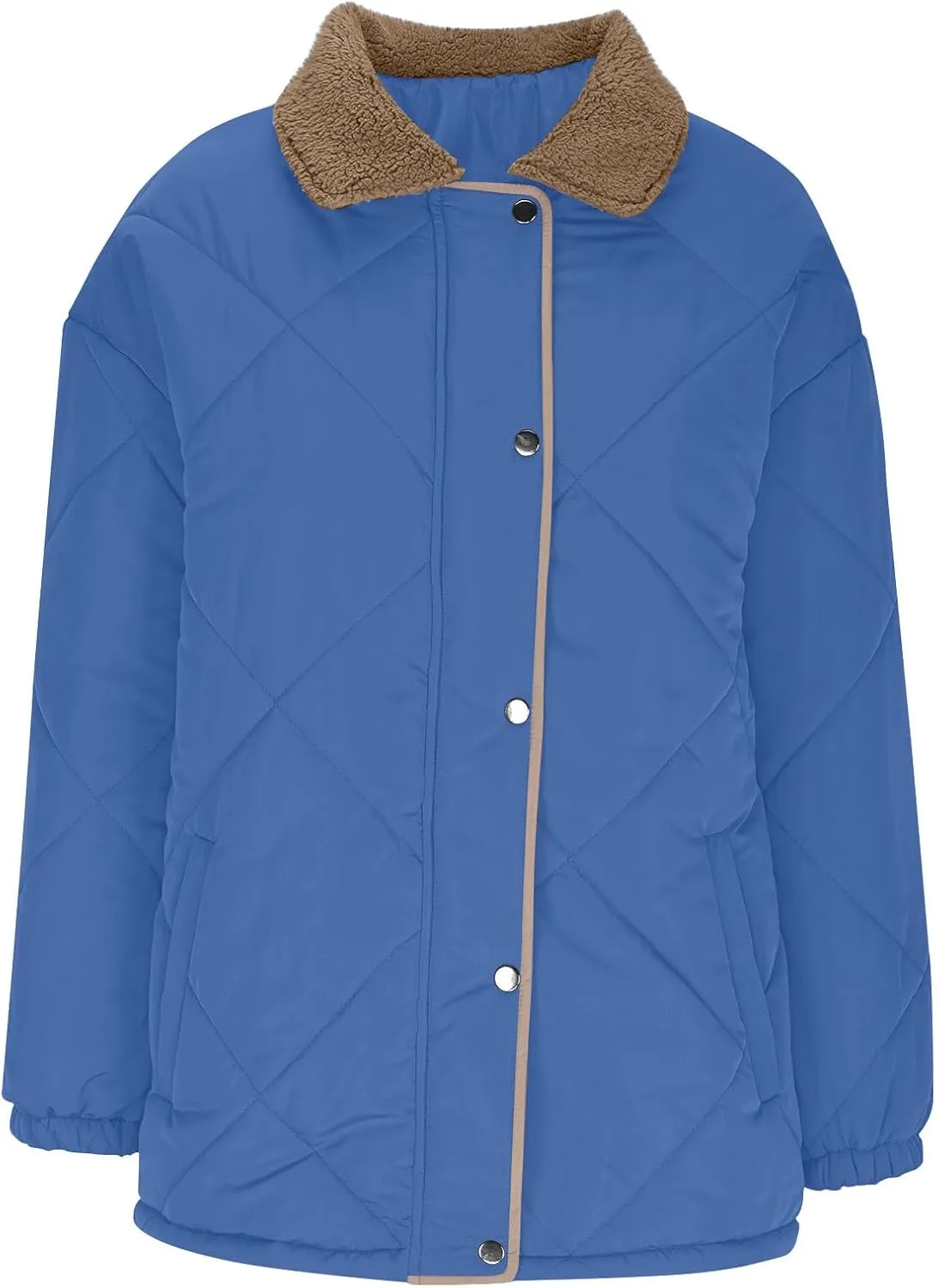 NATHGAM Women's Winter Casual Quilted Jackets Lightweight Warm Puffer Jacket Thermal Lapel Button Padded Down Coat Outerwear