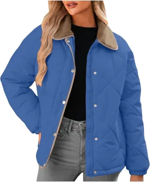 NATHGAM Women's Winter Casual Quilted Jackets Lightweight Warm Puffer Jacket Thermal Lapel Button Padded Down Coat Outerwear