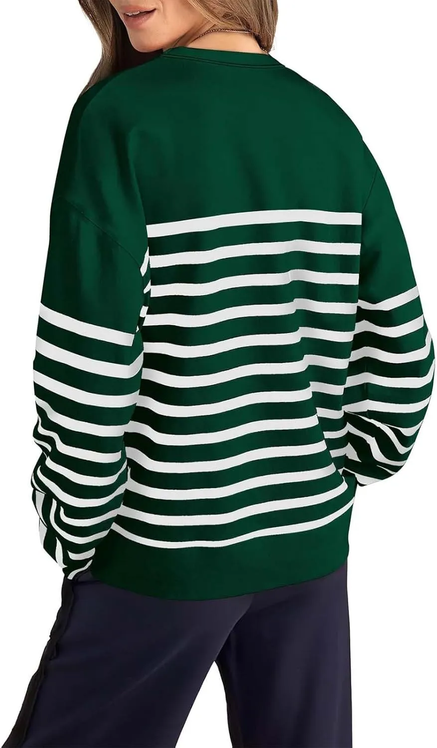 Navy Blue and White Sweater Women Sweatshirt Crewneck Long Sleeve Striped Tops Lightweight Fashion 2024
