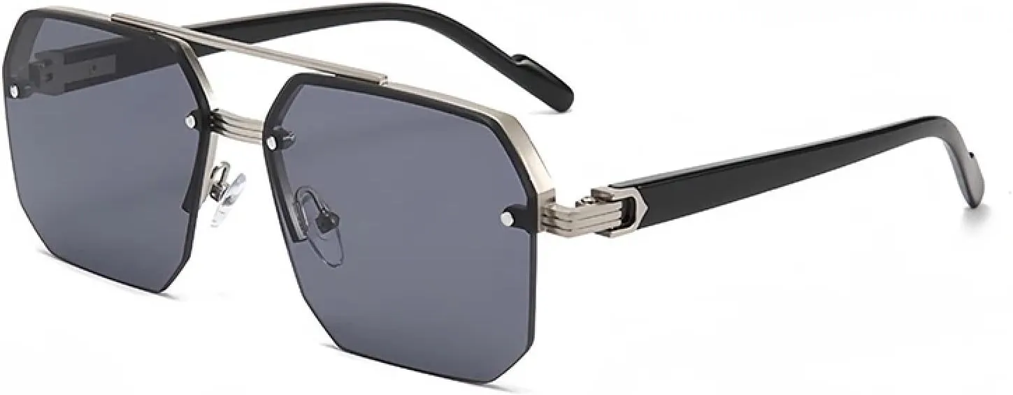 Oversize Retro Double Bridges Polygon Metal Men Sunglasses for Women Fashion Gradient Uv400 Trending