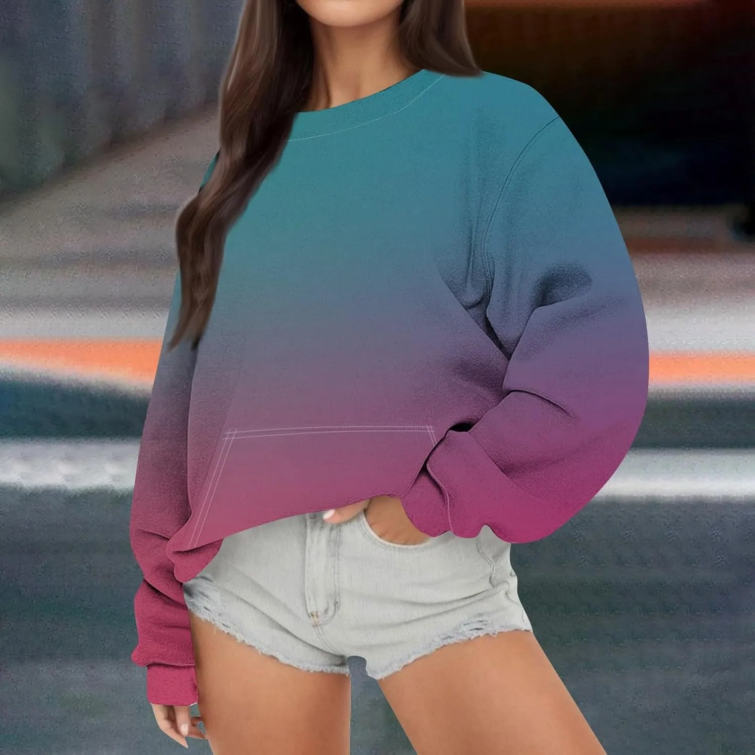 Oversized Crewneck Sweatshirt Women Graphic Preppy Cute Sweatshirts No Hood Loose Fit Y2k Hoodie with Pockets