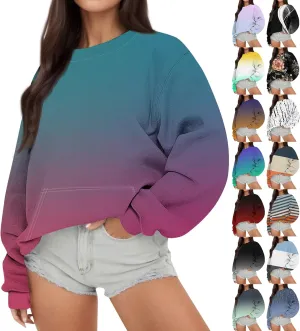Oversized Crewneck Sweatshirt Women Graphic Preppy Cute Sweatshirts No Hood Loose Fit Y2k Hoodie with Pockets