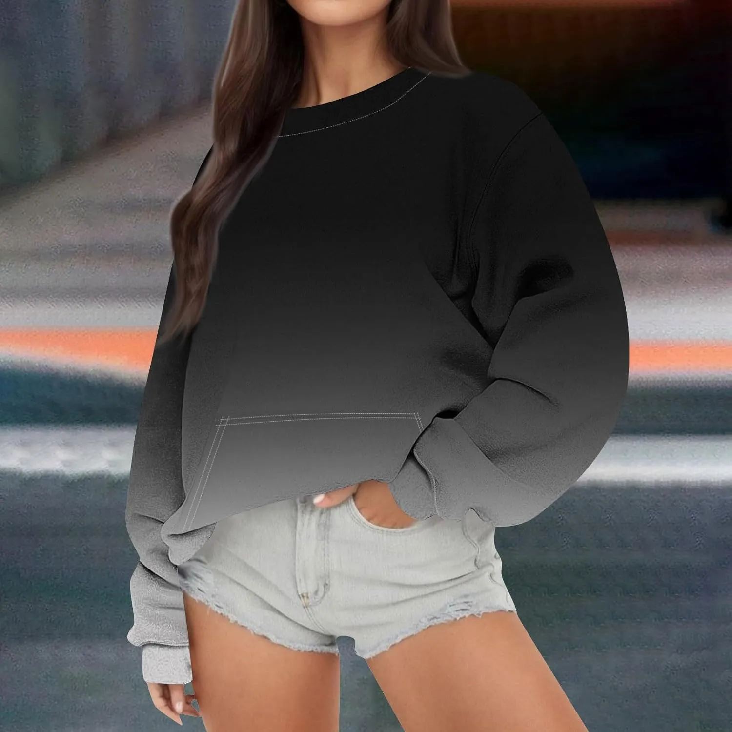 Oversized Crewneck Sweatshirt Women Graphic Preppy Cute Sweatshirts No Hood Loose Fit Y2k Hoodie with Pockets
