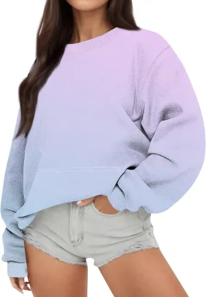 Oversized Crewneck Sweatshirt Women Graphic Preppy Cute Sweatshirts No Hood Loose Fit Y2k Hoodie with Pockets
