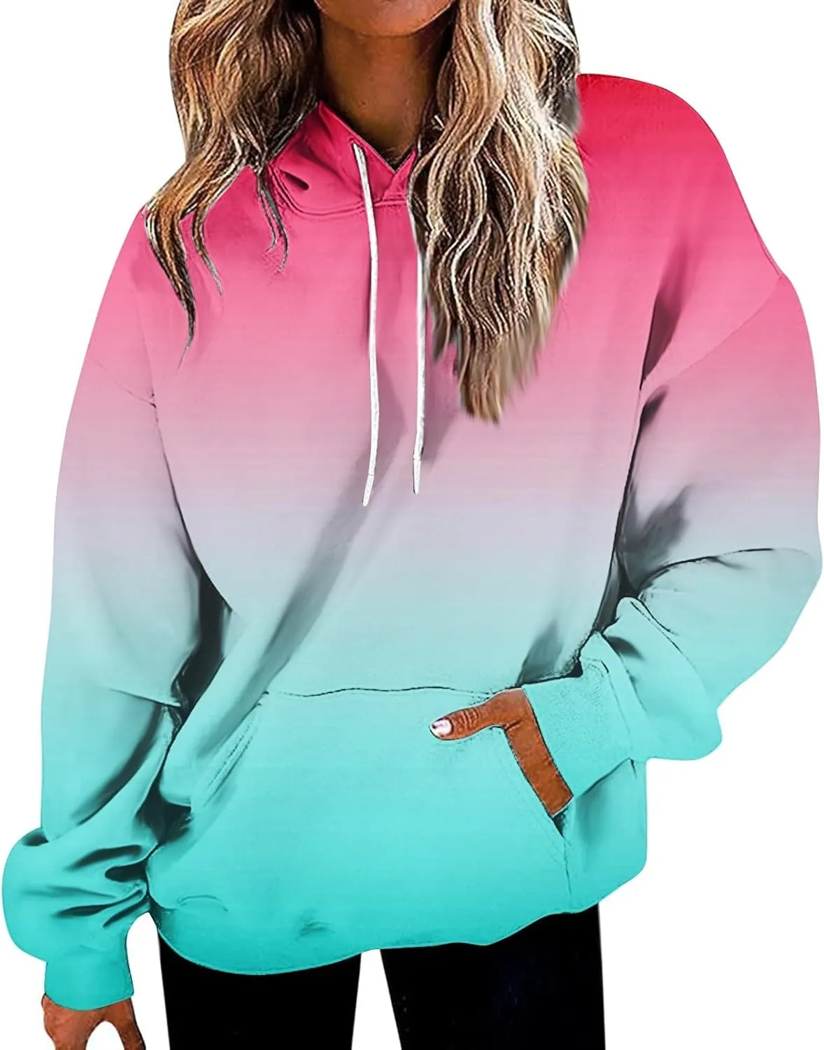 Oversized Hoodies for Women Drawstring Plus Size Graphic Hoodie Loose Fit Drop Shoulder Hooded Sweatshirts w/Pockets