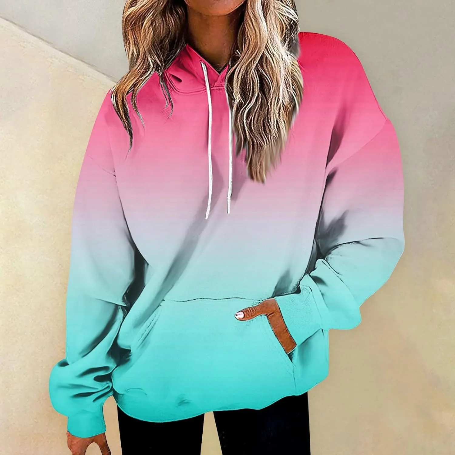 Oversized Hoodies for Women Drawstring Plus Size Graphic Hoodie Loose Fit Drop Shoulder Hooded Sweatshirts w/Pockets