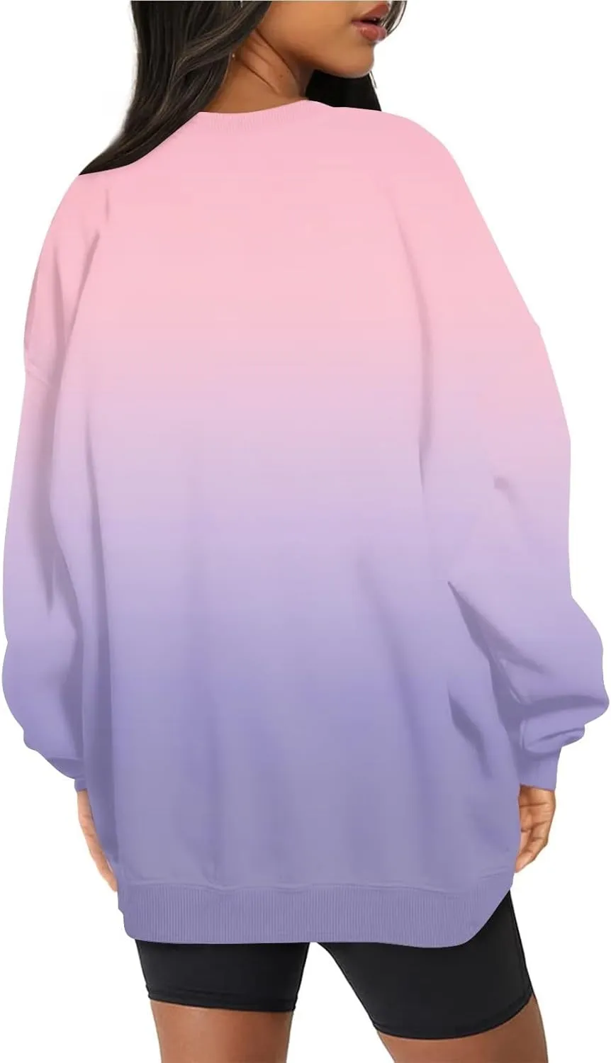 Oversized Sweatshirt for Women Gradient Color Tie-Dye Print Casual Crewneck Sweater Tops Loose Fit Long Sleeve Clothes