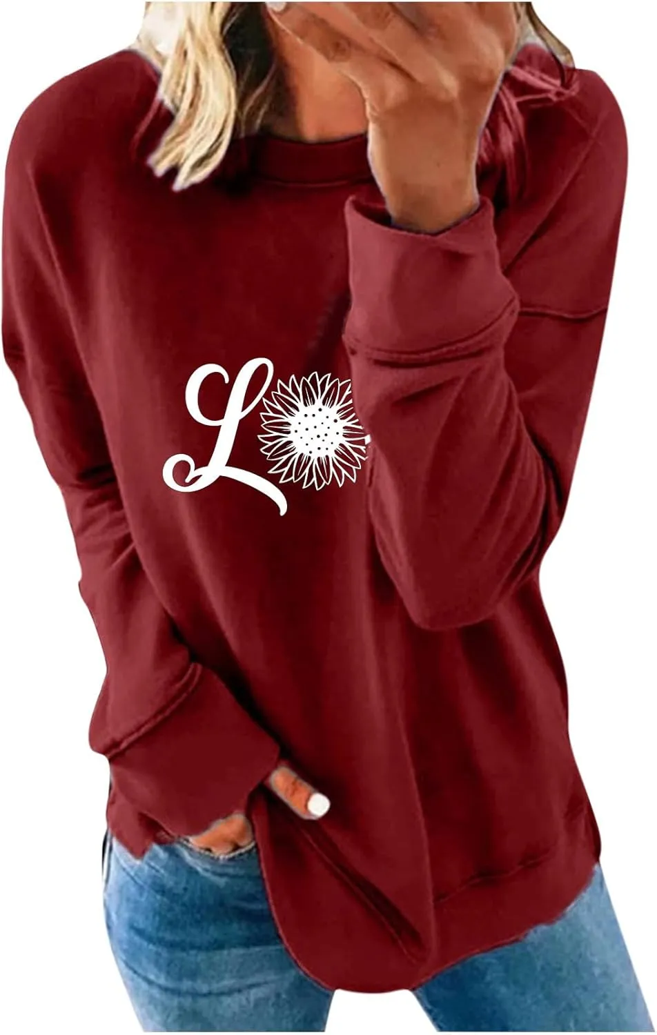 Oversized Sweatshirt for Women Letter Print Graphic Hoodies Solid Basic Tshirts Blouse 2023 Fall Pullover Tops
