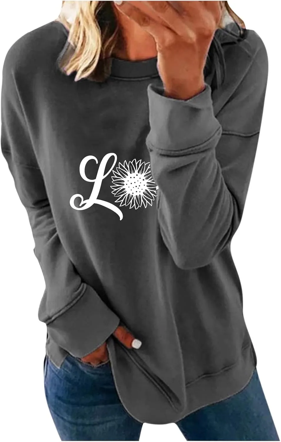 Oversized Sweatshirt for Women Letter Print Graphic Hoodies Solid Basic Tshirts Blouse 2023 Fall Pullover Tops