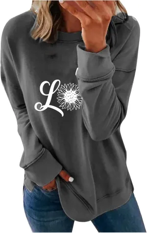 Oversized Sweatshirt for Women Letter Print Graphic Hoodies Solid Basic Tshirts Blouse 2023 Fall Pullover Tops