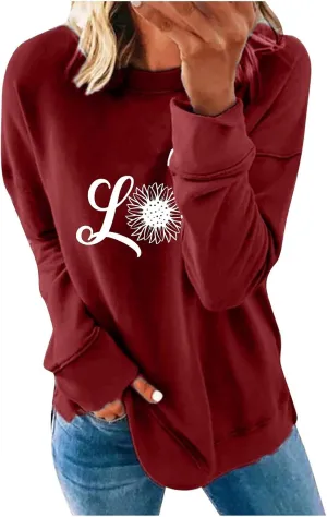 Oversized Sweatshirt for Women Letter Print Graphic Hoodies Solid Basic Tshirts Blouse 2023 Fall Pullover Tops