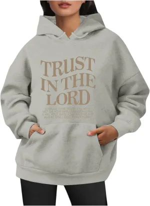 Oversized Sweatshirts for Women Long Sleeve Letter Print Hoodie Loose Fit Graphic Hoodies Drawstring Pullover Tops