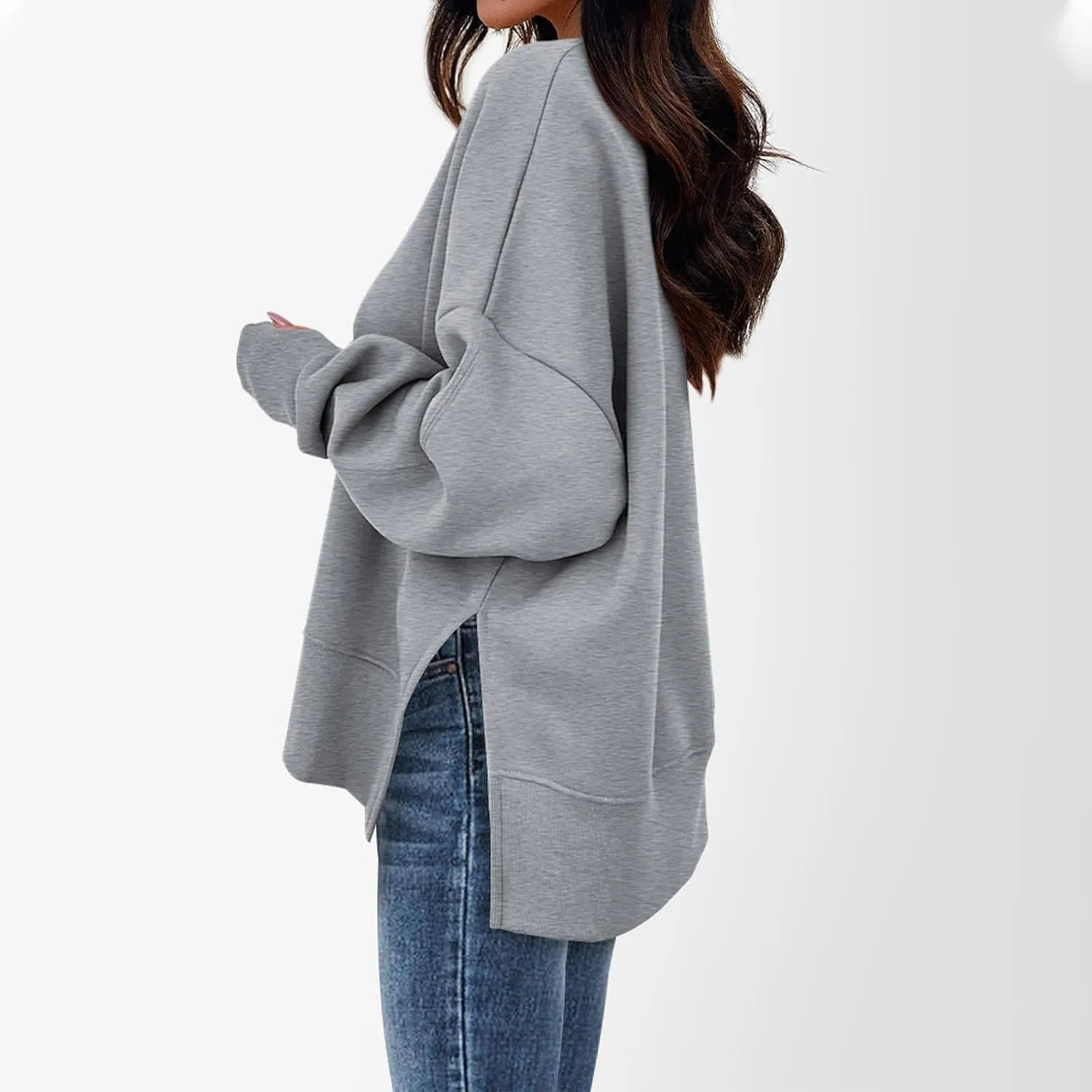 Oversized Sweatshirts for Women Loose Fit Long Sleeve Crew Neck Sweatshirts Casual Split Hem Thumb Hole Pullover