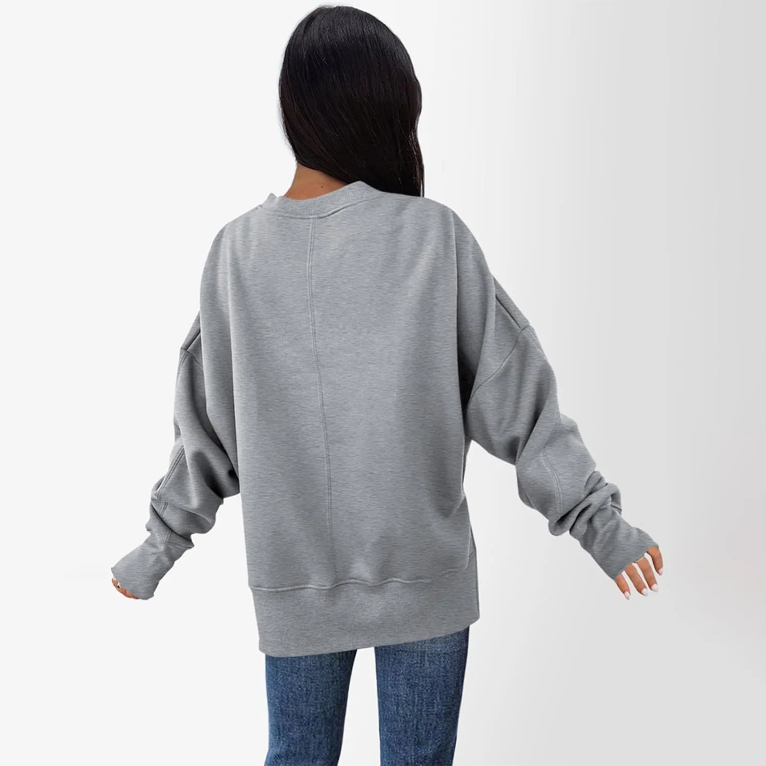 Oversized Sweatshirts for Women Loose Fit Long Sleeve Crew Neck Sweatshirts Casual Split Hem Thumb Hole Pullover