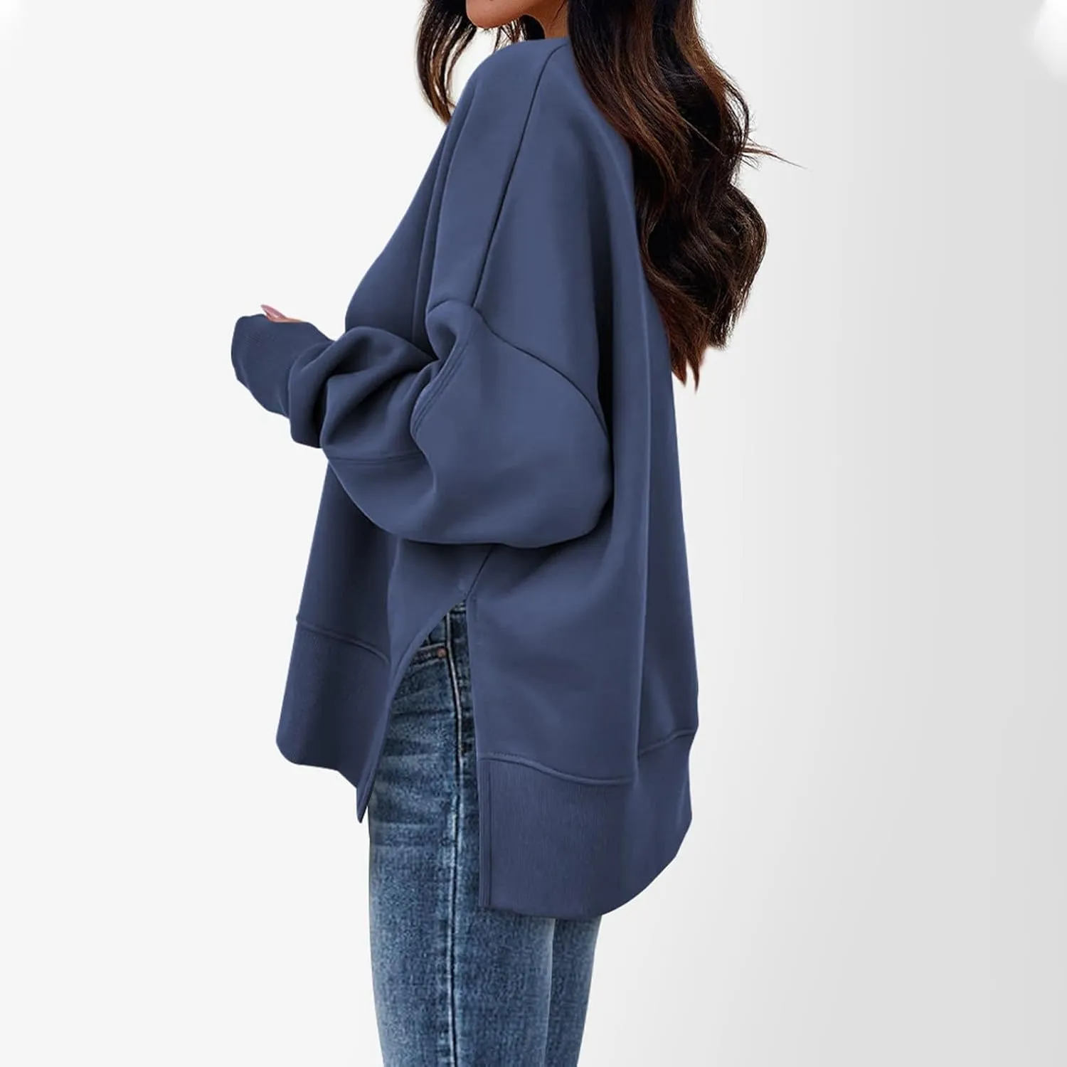 Oversized Sweatshirts for Women Loose Fit Long Sleeve Crew Neck Sweatshirts Casual Split Hem Thumb Hole Pullover