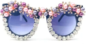 Oversized Vintage Pearl Cat Eye Sunglasses for Women Bling Crystal Rhinestone Sunglasses Cute Ladies Party Glasses