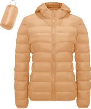 Packable Jackets for Women Lightweight Slim Fit Puffer Jacket Casual Hooded Warm Winter Quilted Down Jacket with Hood