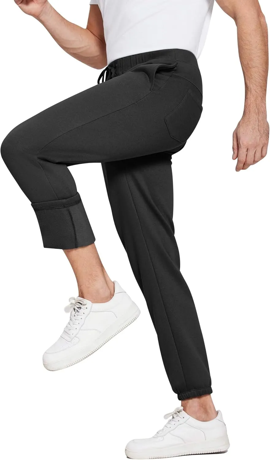 PINSPARK Men's Fleece Sweat Pants Joggers Cuffed Sweatpants Warm Cotton Baggy Sweatpants with Waist Elastic