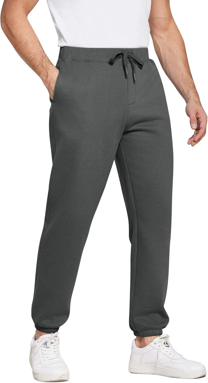 PINSPARK Men's Fleece Sweat Pants Joggers Cuffed Sweatpants Warm Cotton Baggy Sweatpants with Waist Elastic