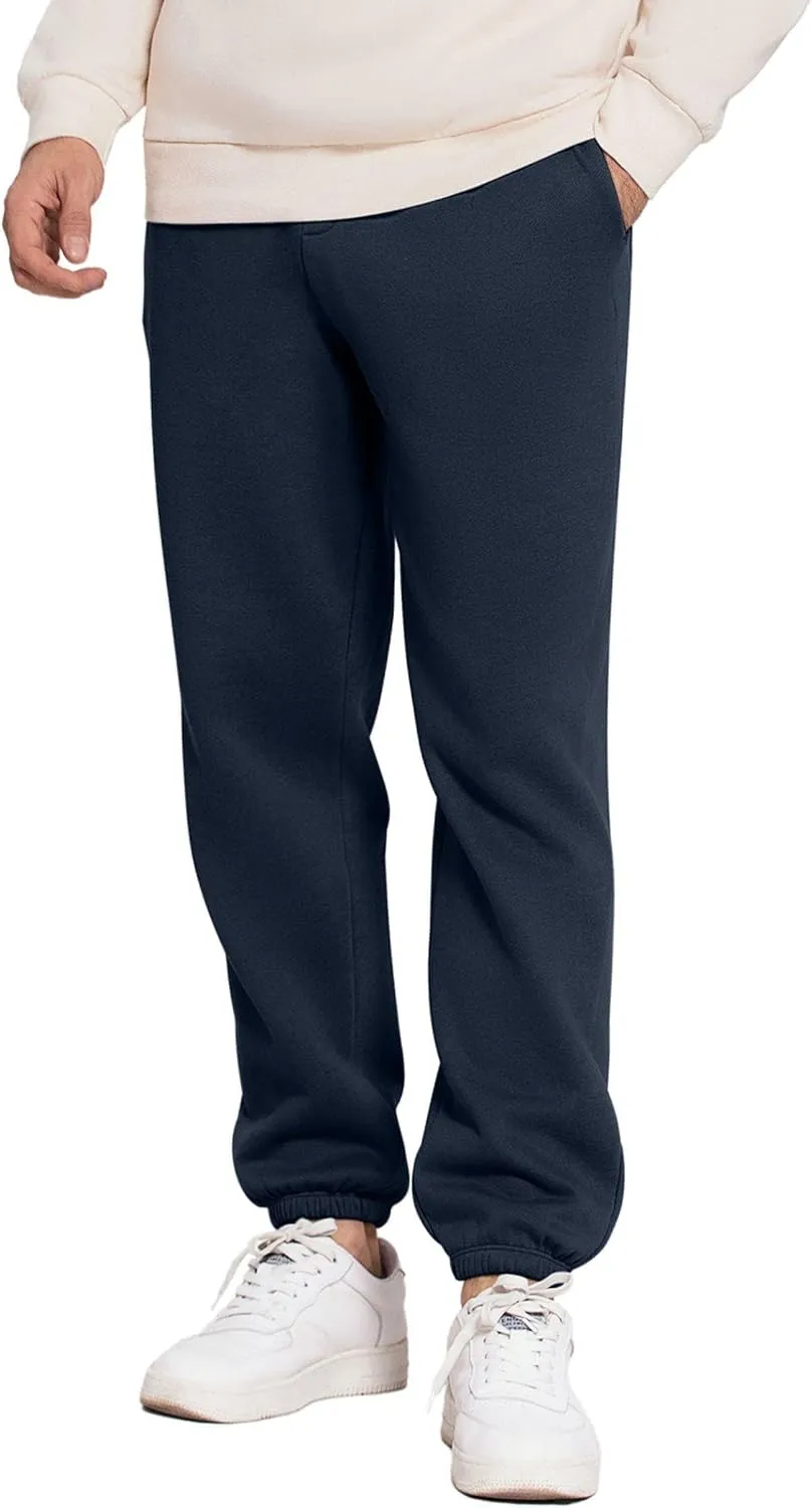 PINSPARK Men's Fleece Sweat Pants Joggers Cuffed Sweatpants Warm Cotton Baggy Sweatpants with Waist Elastic