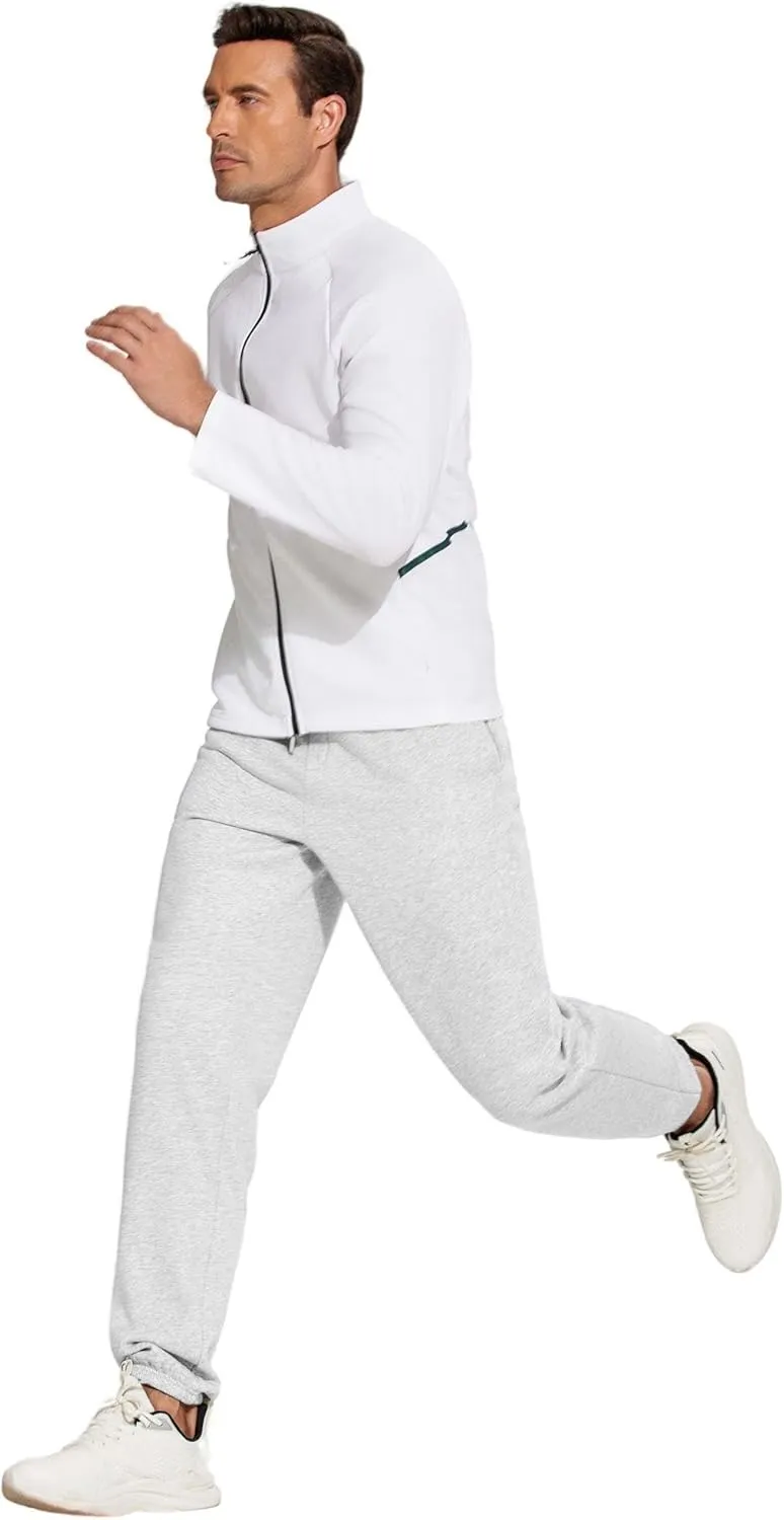 PINSPARK Men's Fleece Sweat Pants Joggers Cuffed Sweatpants Warm Cotton Baggy Sweatpants with Waist Elastic