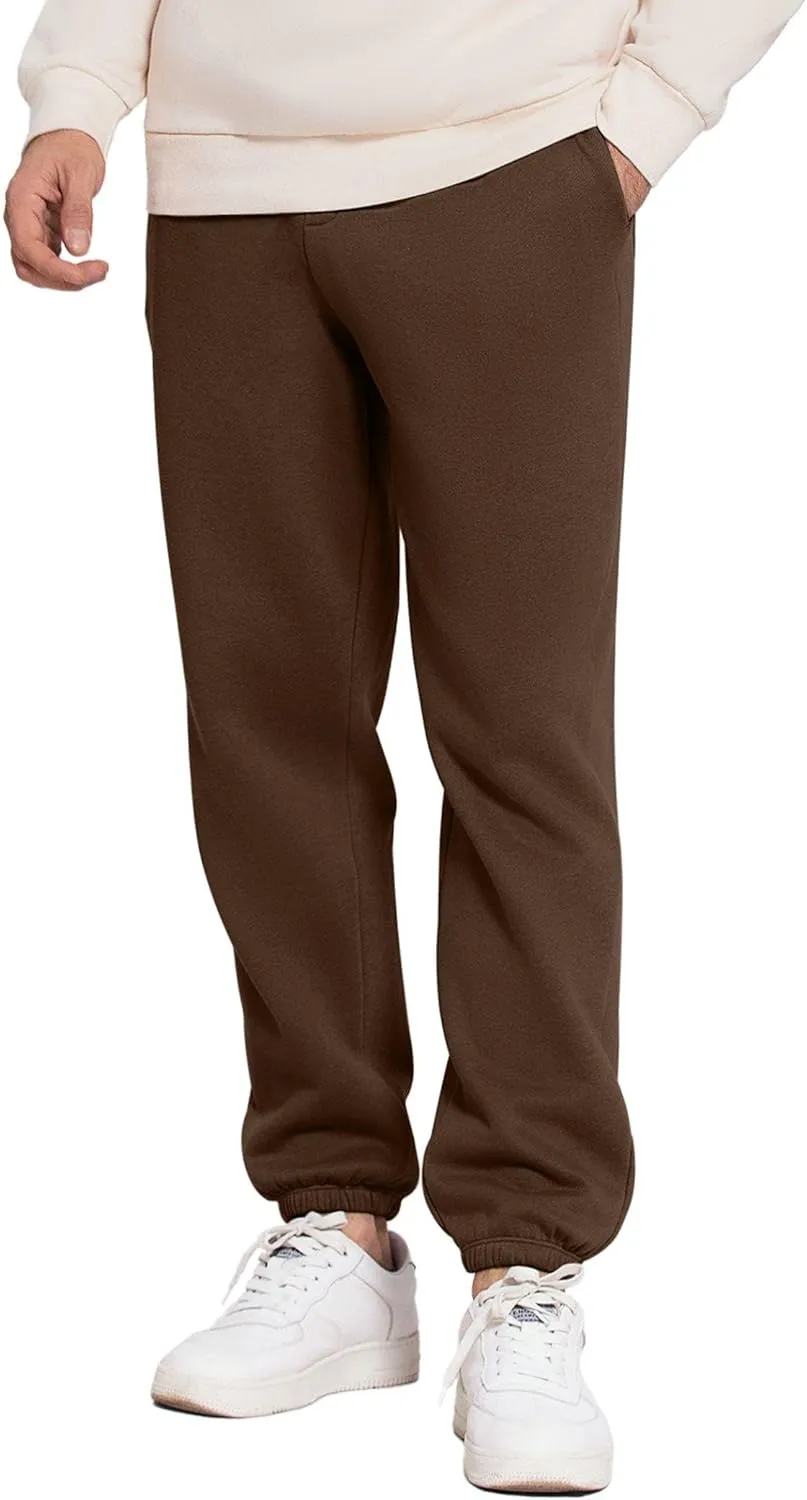 PINSPARK Men's Fleece Sweat Pants Joggers Cuffed Sweatpants Warm Cotton Baggy Sweatpants with Waist Elastic