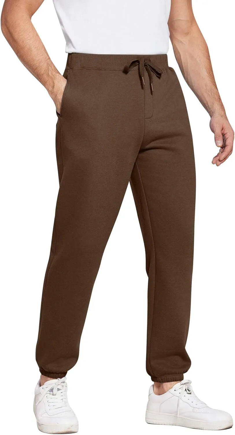 PINSPARK Men's Fleece Sweat Pants Joggers Cuffed Sweatpants Warm Cotton Baggy Sweatpants with Waist Elastic