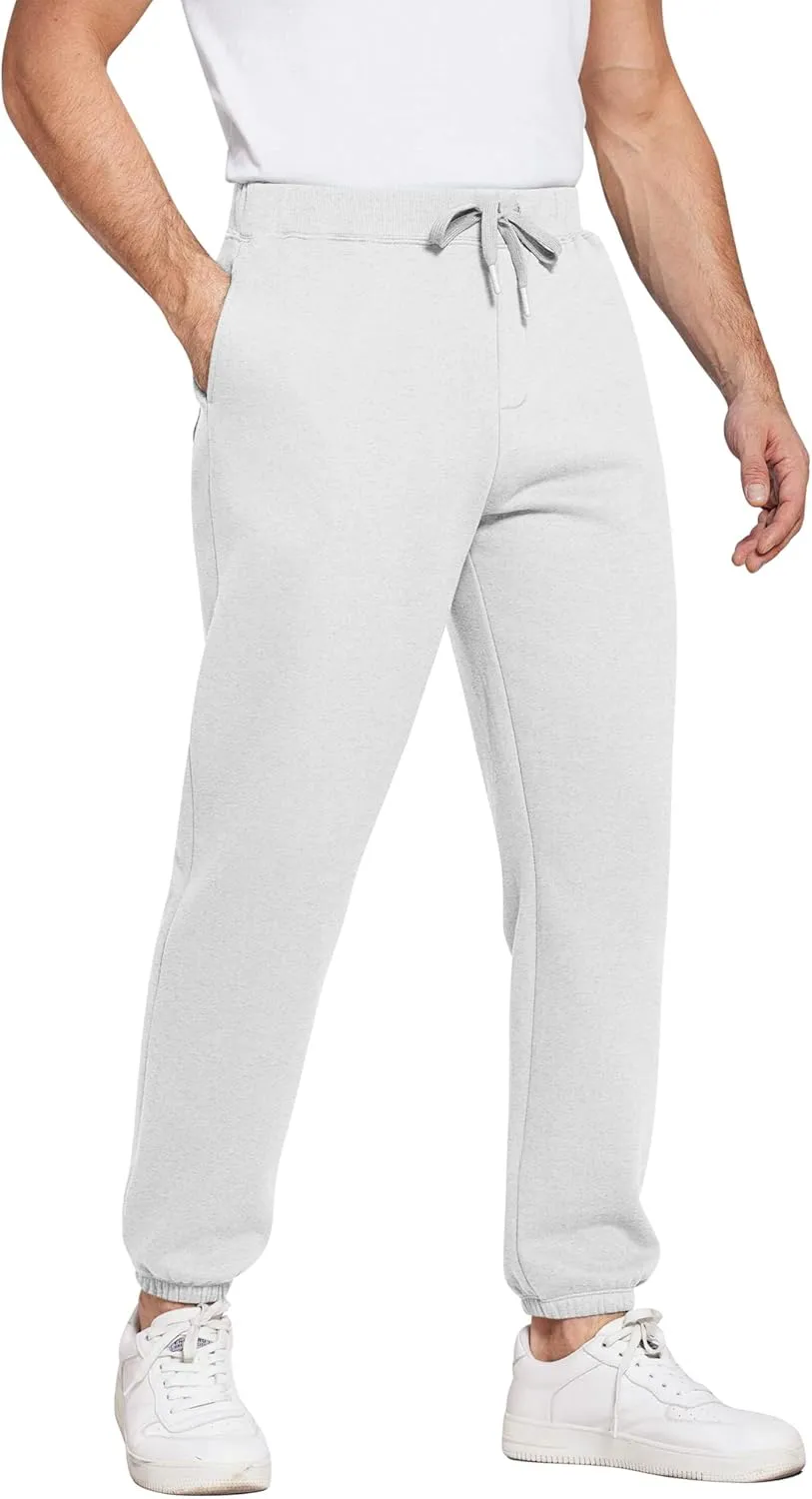 PINSPARK Men's Fleece Sweat Pants Joggers Cuffed Sweatpants Warm Cotton Baggy Sweatpants with Waist Elastic