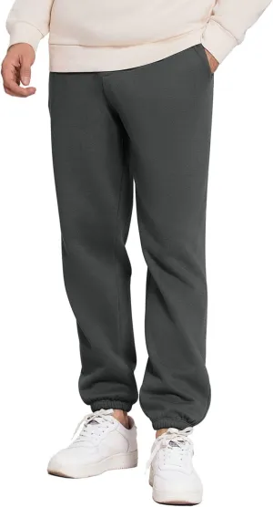 PINSPARK Men's Fleece Sweat Pants Joggers Cuffed Sweatpants Warm Cotton Baggy Sweatpants with Waist Elastic