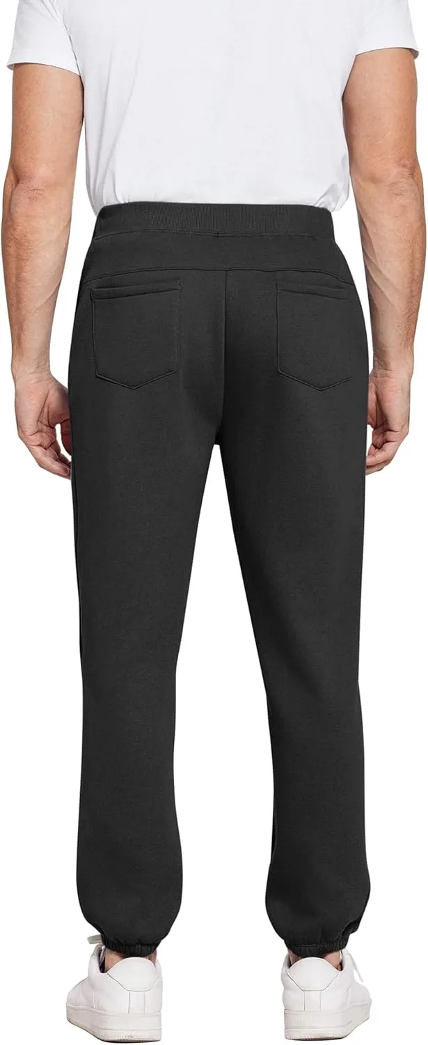 PINSPARK Men's Fleece Sweat Pants Joggers Cuffed Sweatpants Warm Cotton Baggy Sweatpants with Waist Elastic