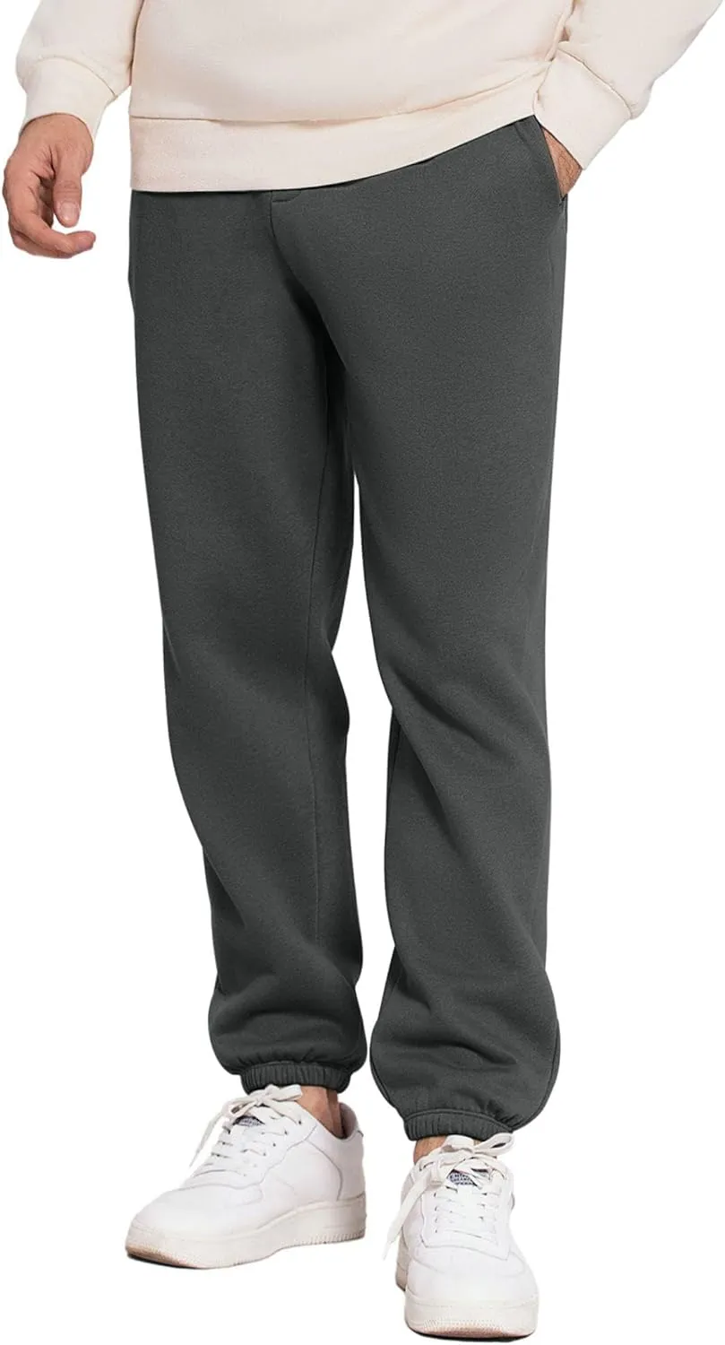 PINSPARK Men's Fleece Sweat Pants Joggers Cuffed Sweatpants Warm Cotton Baggy Sweatpants with Waist Elastic