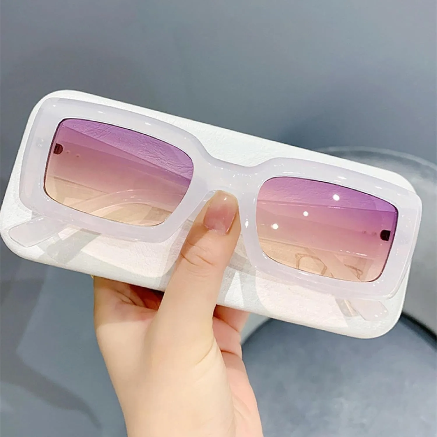 Popular Fashion Rectangle Sunglasses Women Retro Jelly Color Uv400 Men Gradient