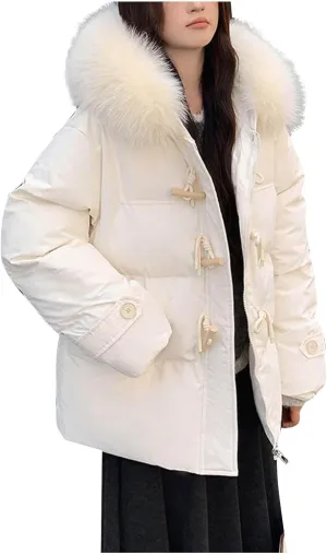 Quilted Jackets for Women Fashion Fuzzy Hooded Winter Warm Puffer Jackets Oversized Casual Ski Coats Down Outerwear